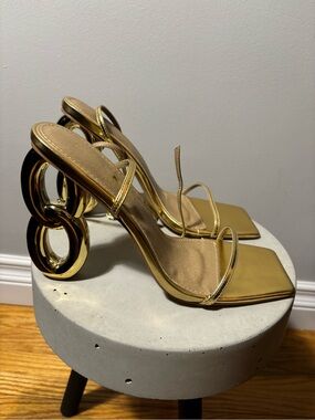 Gold Strappy Sculpted-Heel Sandals - Women